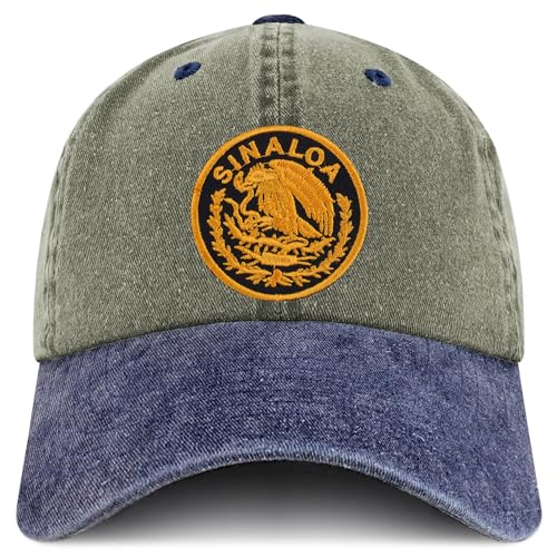 Trendy Apparel Shop Sinaloa Mexico Gold Embroidered Patch Pigment Dyed Washed Baseball Cap