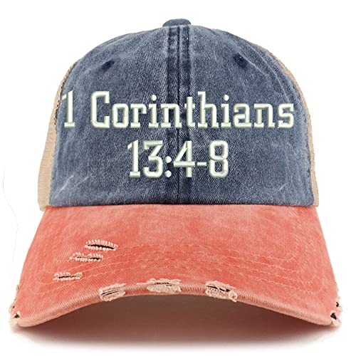 Trendy Apparel Shop 1 Corinthians 13:4-8 Frayed Bill Trucker Mesh Back Cap