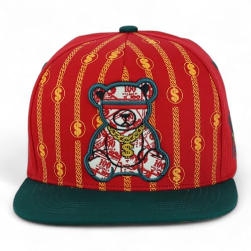Trendy Apaprel Shop 5 Panel Bear Money Design Embroidered Flatbill Snapback Cap