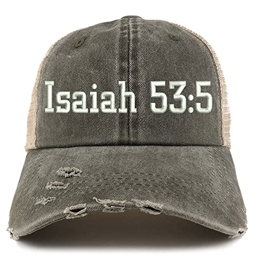 Trendy Apparel Shop Isaiah 53:5 Frayed Bill Trucker Mesh Back Cap