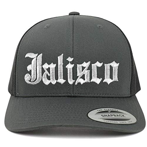 Trendy Apparel Shop Old English Jalisco White Embroidered Retro Trucker Mesh Cap