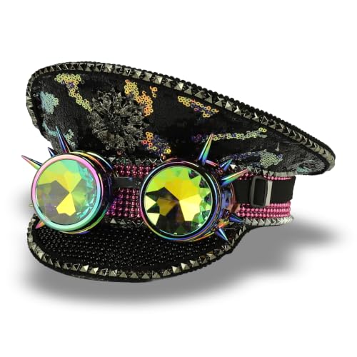 Trendy Apparel Shop Festival Party Sparkly Sequin Rhinestone Captain Hat