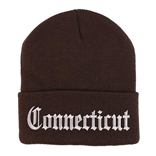 Trendy Apparel Shop Connectiut State Old English Embroidered Long Cuff Beanie