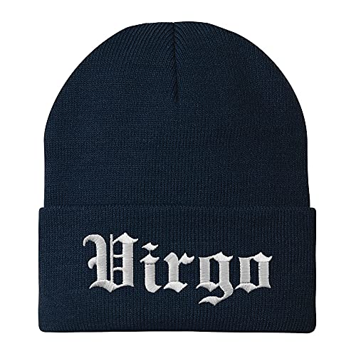 Trendy Apparel Shop Virgo Old English Embroidered Long Cuff Beanie