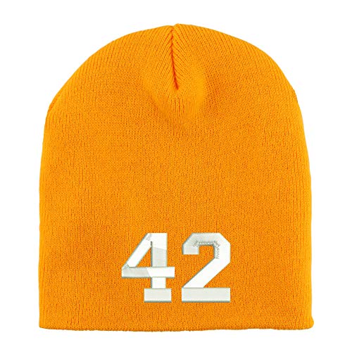 Trendy Apparel Shop Number 42 Collegiate Varsity Font Embroidered Made in USA Short Acrylic Knit Winter Beanie Hat