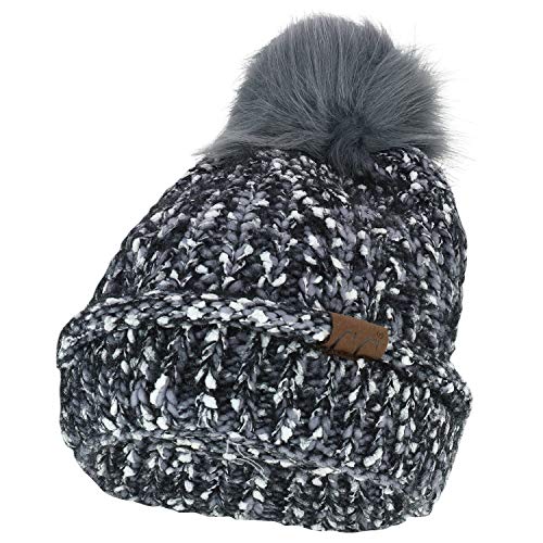 Trendy Apparel Shop Marled Winter Fur Pom Cuff Long Stretchy Beanie
