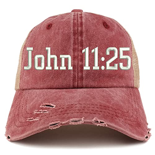 Trendy Apparel Shop John 11:25 Frayed Bill Trucker Mesh Back Cap