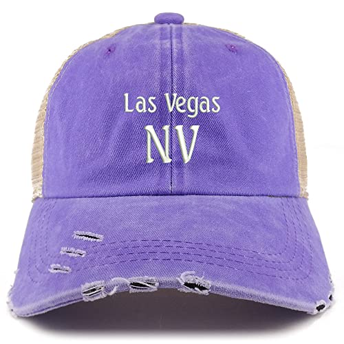 Trendy Apparel Shop Las Vegas NV Embroidered Frayed Bill Trucker Mesh Back Cap