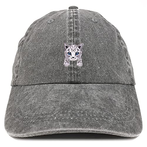 Trendy Apparel Shop Grey Tabby Cat Kitten Patch Pigment Dyed Washed Baseball Cap