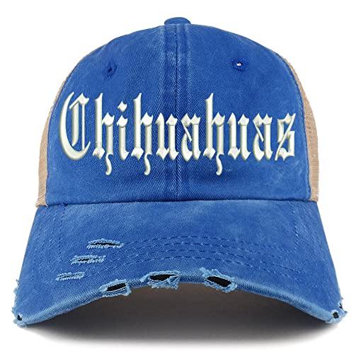 Trendy Apparel Shop Old English Chihuahuas Frayed Bill Trucker Mesh Back Cap