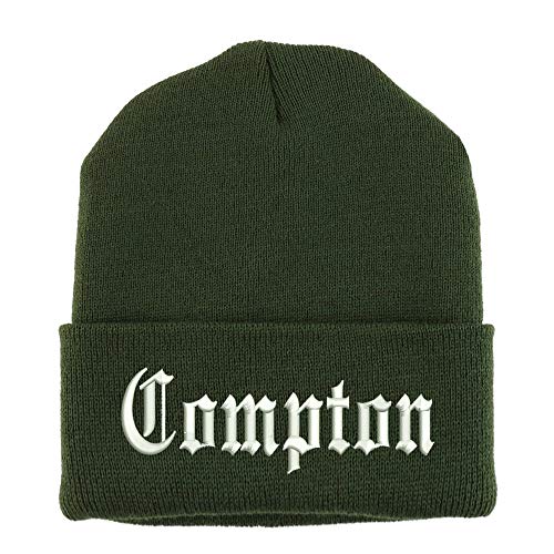 Trendy Apparel Shop Compton Old English Embroidered Made in USA Cuff Folded Acylic Knit Winter Beanie Hat