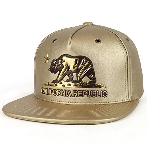 Trendy Apparel Shop High Frequency California Republic Bear Emblem PU Leather Cap