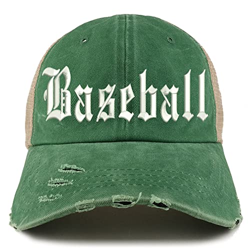 Trendy Apparel Shop Old English Baseball Frayed Bill Trucker Mesh Back Cap