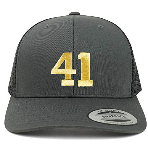 Trendy Apparel Shop Number 41 Gold Thread Embroidered Retro Trucker Mesh Cap