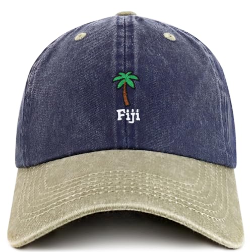 Trendy Apparel Shop Fiji with Palm Tree Embroidered Pigment Dyed Cotton Baseball Cap