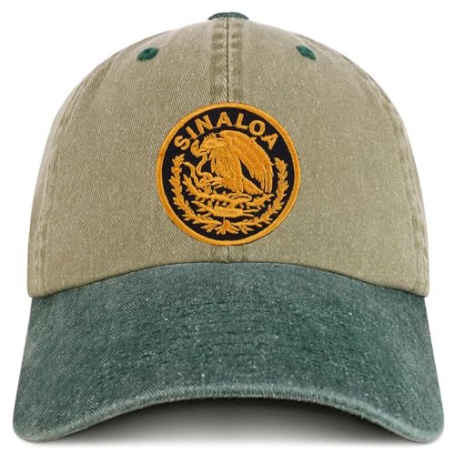 Trendy Apparel Shop Sinaloa Mexico Gold Embroidered Patch Pigment Dyed Washed Baseball Cap