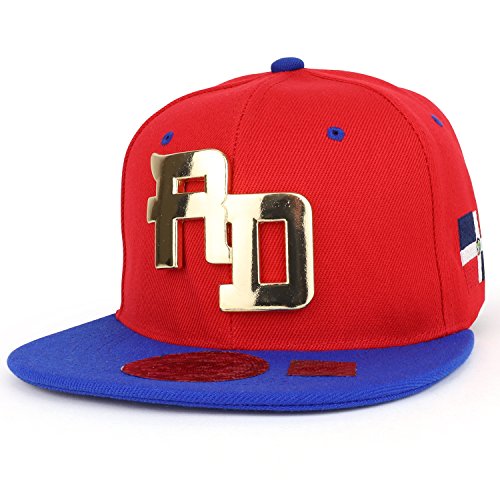 Trendy Apparel Shop RD Metal Frame Flatbill Snapback Cap with Republic Dominican Flag