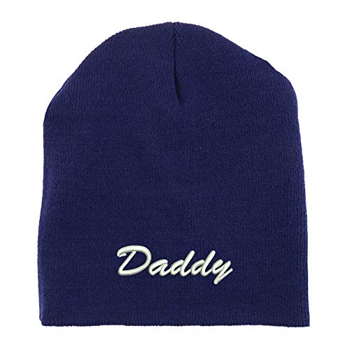 Trendy Apparel Shop Daddy Script Font Embroidered Made in USA Short Acrylic Knit Winter Beanie Hat