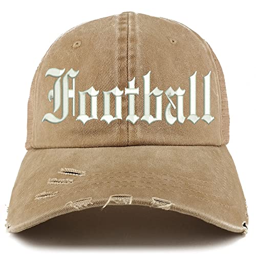 Trendy Apparel Shop Old English Football Frayed Bill Trucker Mesh Back Cap