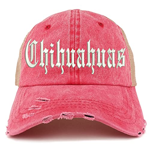 Trendy Apparel Shop Old English Chihuahuas Frayed Bill Trucker Mesh Back Cap