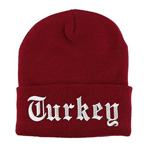 Trendy Apparel Shop Turkey Old English Embroidered Long Cuff Beanie