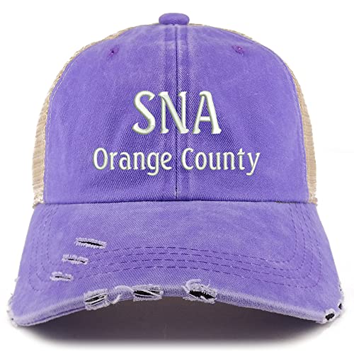 Trendy Apparel Shop SNA Orange County Embroidered Frayed Bill Trucker Mesh Back Cap