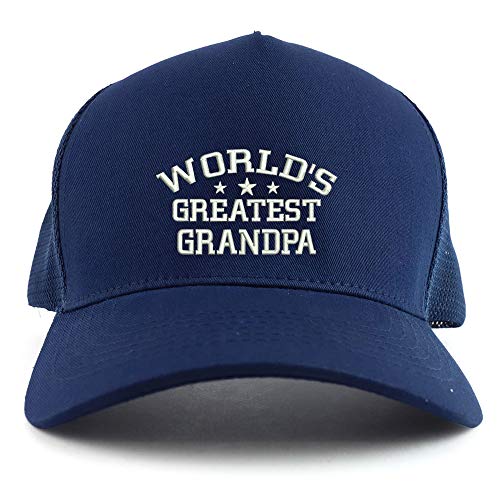 Trendy Apparel Shop World's Greatest Grandpa Embroidered Oversized 5 Panel XXL Trucker Mesh Cap