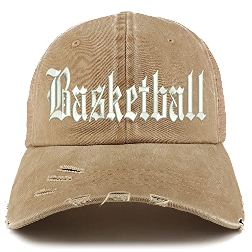 Trendy Apparel Shop Old English Basketball Frayed Bill Trucker Mesh Back Cap