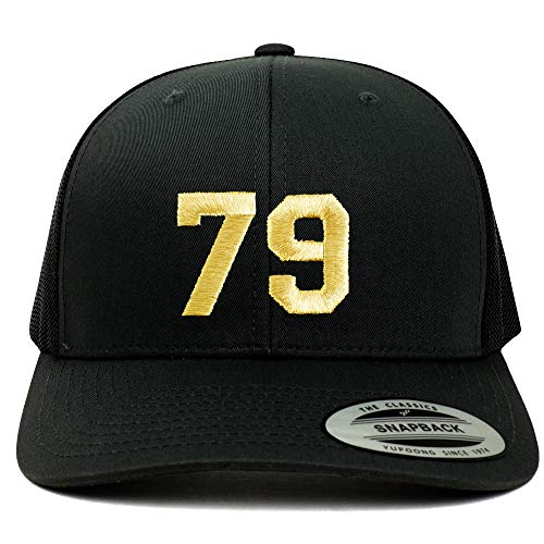 Trendy Apparel Shop Number 79 Gold Thread Embroidered Retro Trucker Mesh Cap