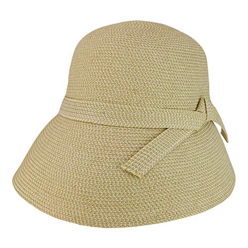 Trendy Apparel Shop Women's UPF 50+ Paper Braid Tweed Slanted Brim Cloche Hat