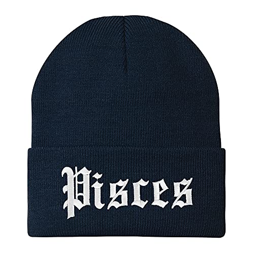 Trendy Apparel Shop Pisces Old English Embroidered Long Cuff Beanie