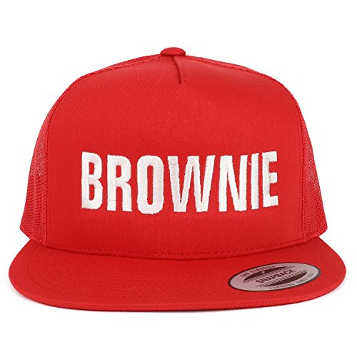 Trendy Apparel Shop Brownie Embroidered 5 Panel Flat Bill Mesh Cap