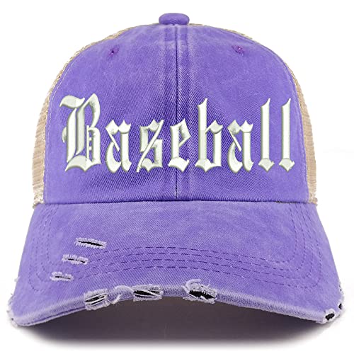 Trendy Apparel Shop Old English Baseball Frayed Bill Trucker Mesh Back Cap