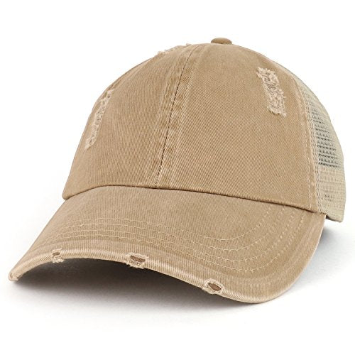 Trendy Apparel Shop Ladies Ponytails Unstructured Distressed Mesh Back Trucker Cap