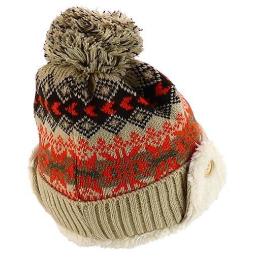 Trendy Apparel Shop Youth Size Kid's Warm Acrylic Brim Knit Winter Print Trapper Hat with Pom Pom
