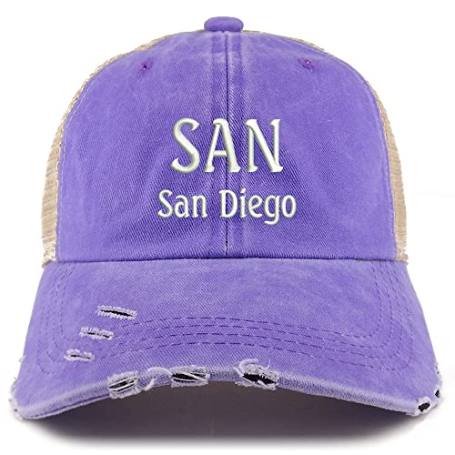 Trendy Apparel Shop SAN San Diego Embroidered Frayed Bill Trucker Mesh Back Cap
