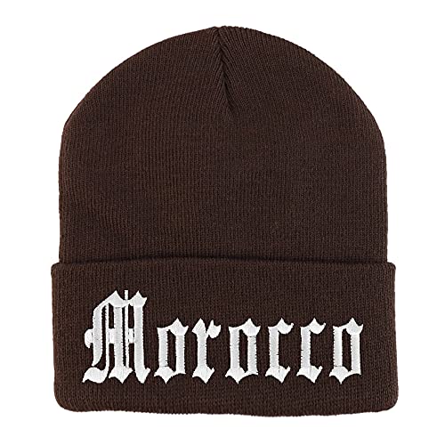 Trendy Apparel Shop Morocco State Old English Embroidered Long Cuff Beanie