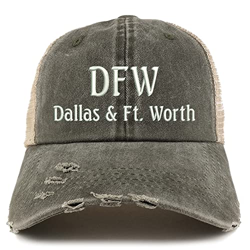 Trendy Apparel Shop DFW Dallas and Fort Worth Embroidered Frayed Bill Trucker Mesh Back Cap
