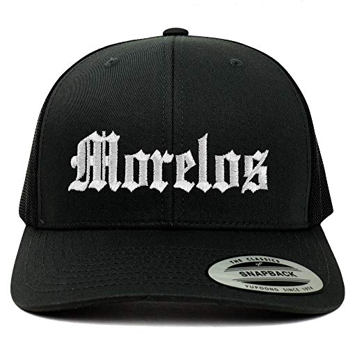 Trendy Apparel Shop Old English Morelos White Embroidered Retro Trucker Mesh Cap