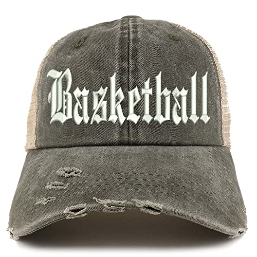 Trendy Apparel Shop Old English Basketball Frayed Bill Trucker Mesh Back Cap