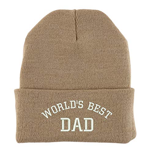Trendy Apparel Shop World's Best Dad Embroidered Made in USA Cuff Folded Acylic Knit Winter Beanie Hat