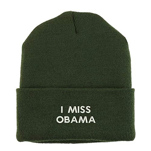 Trendy Apparel Shop I Miss Obama Embroidered Made in USA Cuff Folded Acylic Knit Winter Beanie Hat