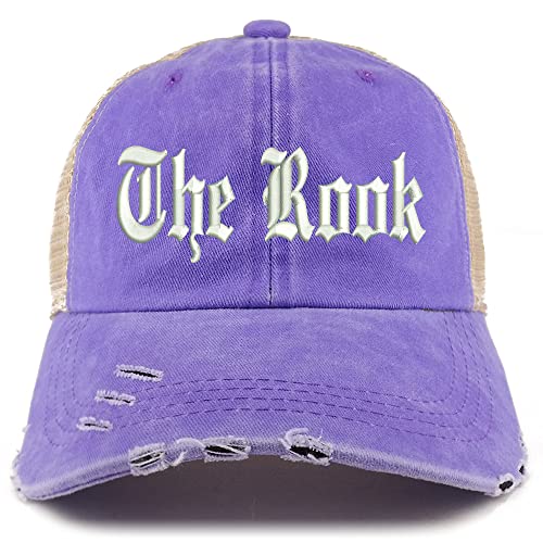 Trendy Apparel Shop The Rook Old English Embroidered Frayed Bill Trucker Mesh Back Cap