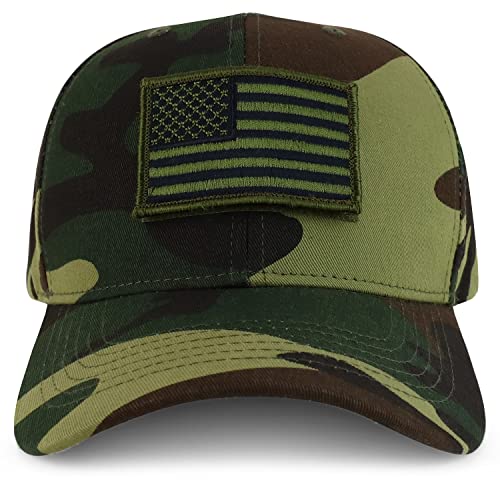 Trendy Apparel Shop Olive USA Flag Patch Tactical Cap, Fits Child to Adult 2XL