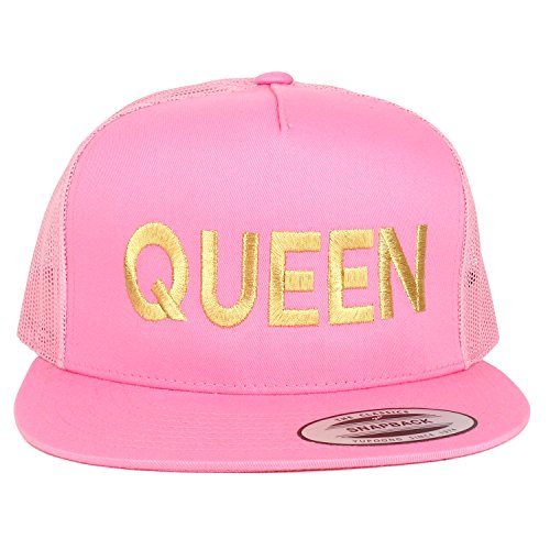 Trendy Apparel Shop Queen Gold Embroidered 5 Panel Flat Bill Mesh Cap