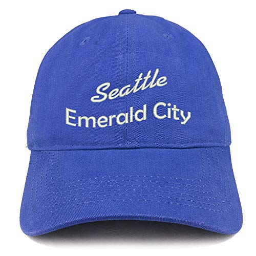Trendy Apparel Shop Seattle Emerald City Text Embroidered Soft Crown 100% Brushed Cotton Cap