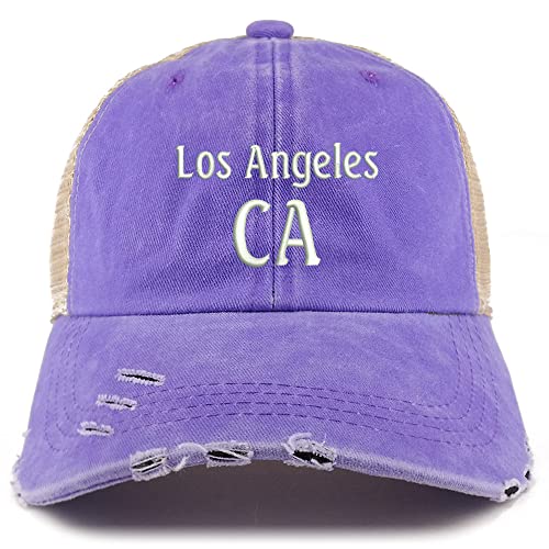 Trendy Apparel Shop Los Angeles CA Embroidered Frayed Bill Trucker Mesh Back Cap