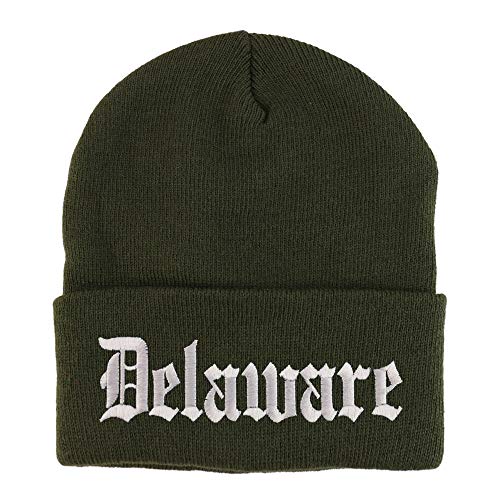 Trendy Apparel Shop Delaware State Old English Embroidered Long Cuff Beanie