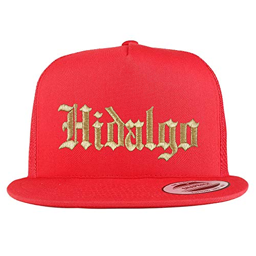 Trendy Apparel Shop Old English Hidalgo Gold Embroidered 5 Panel Flatbill Trucker Mesh Cap