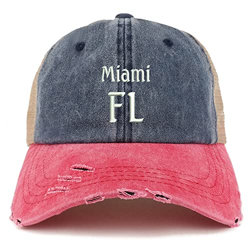 Trendy Apparel Shop Miami FL Embroidered Frayed Bill Trucker Mesh Back Cap